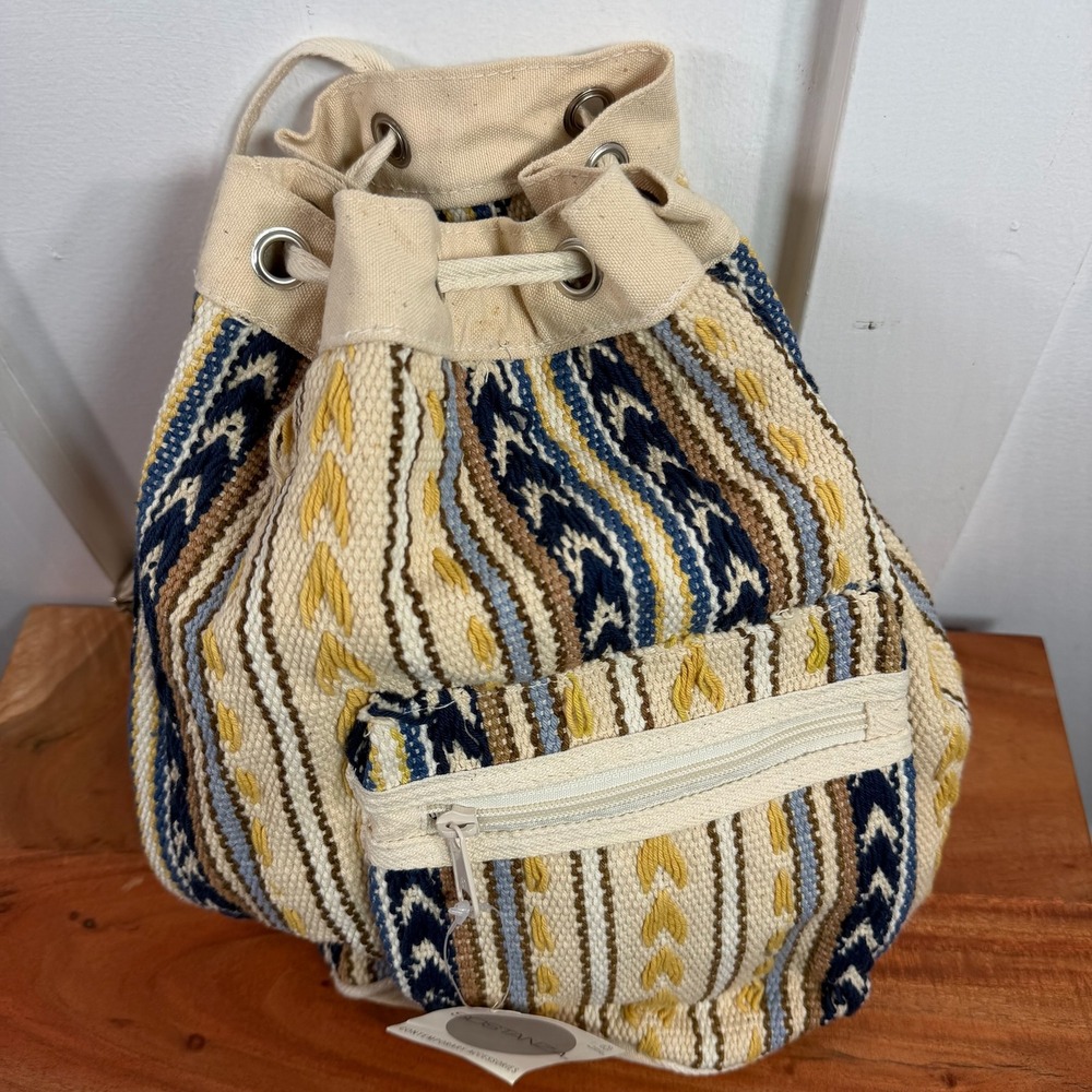 Sostanza‎ Contemporary Accessories Boho Woven Drawstring Backpack Bag